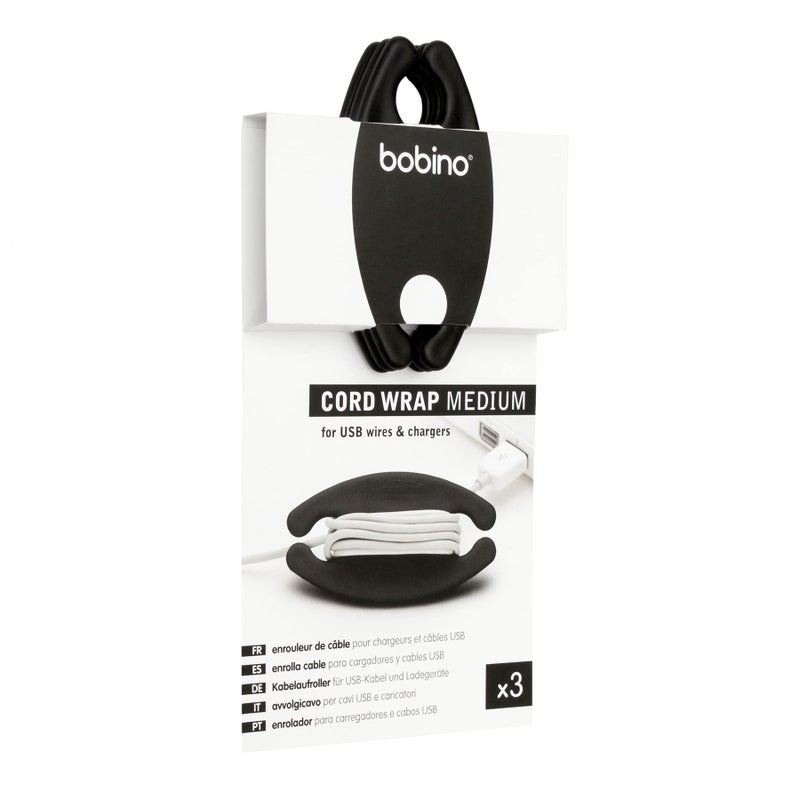 Bobino | Cord Wrap | Cord Organizer | Desk Cable Management | Cord Holder & Cable Organizer | Cord Organizer For Desk Accessories | Cable Holder & Wire Organizer Under Desk | Cord Ties | Medium 3 Pack - Image 1